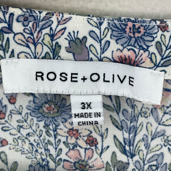 Rose+Olive Womens 3X Floral Print V-Neck Blouse 100% Polyester Made In China - Picture 4 of 10